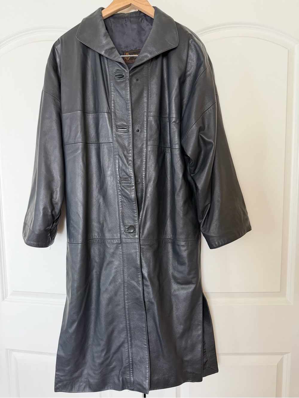 Vintage Midnight Navy Long Leather Jacket - Trench Style
